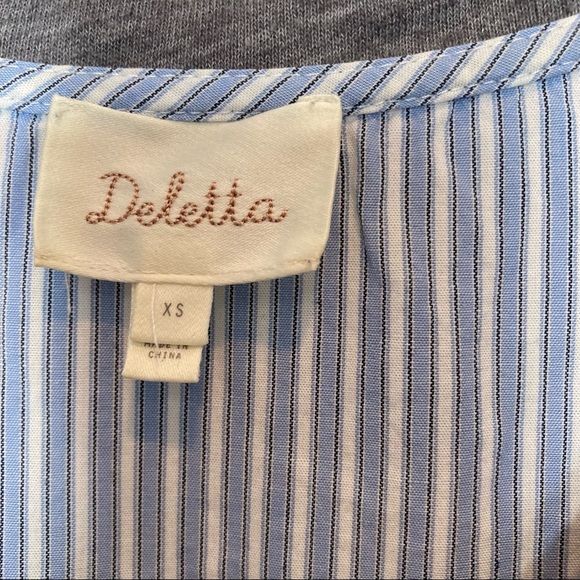 Deletta Anthropologie Callisto grey mixed materials short sleeve shirt size xs - Picture 5 of 8